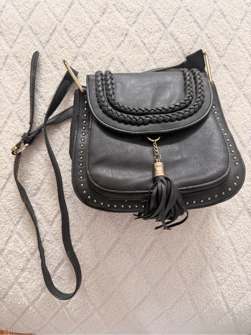 Source Unknown Black Braided Tassel Crossbody Bag